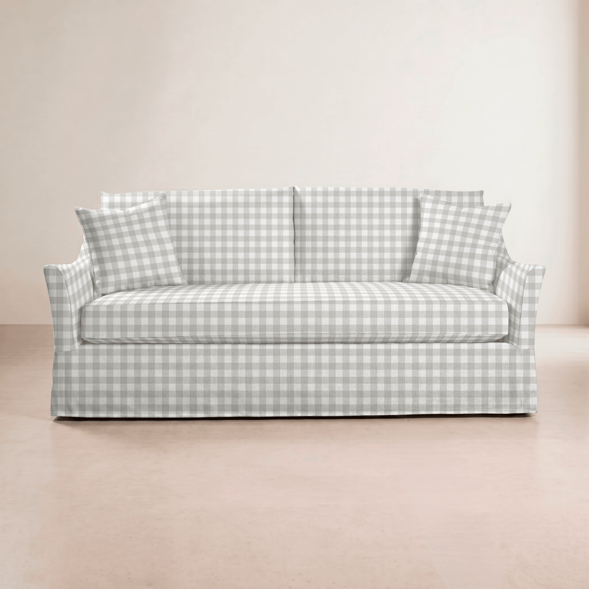 The Theodore Sofa in Pearl's Haven Fog Gingham - Lemon Park