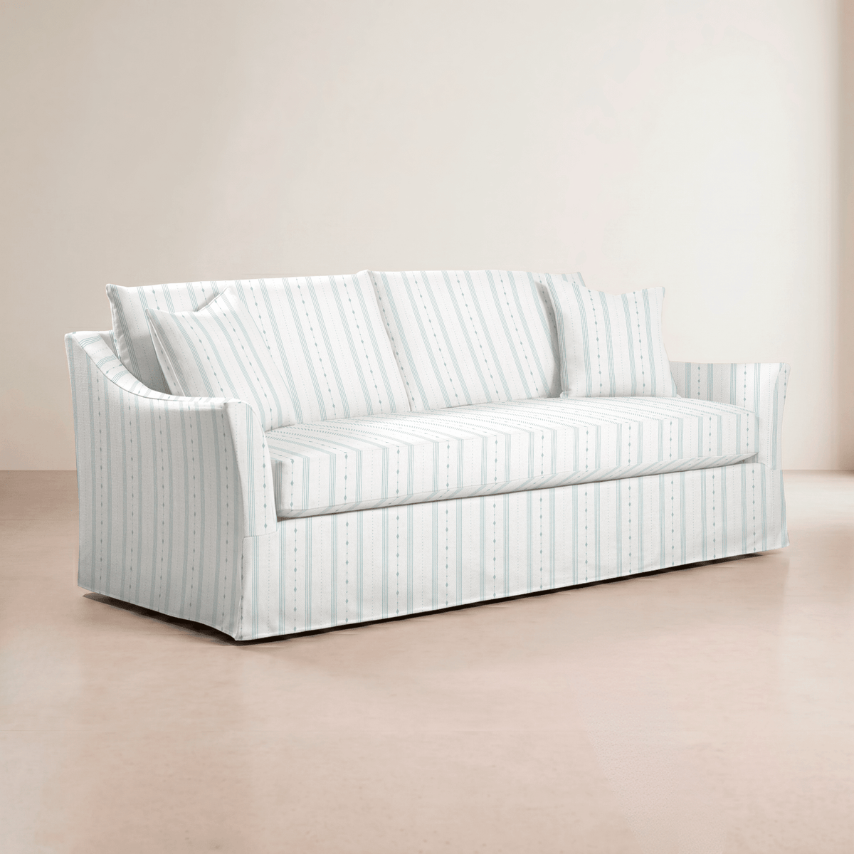 The Theodore Sofa in Pearl's Haven Spring Blue Stripes - Lemon Park