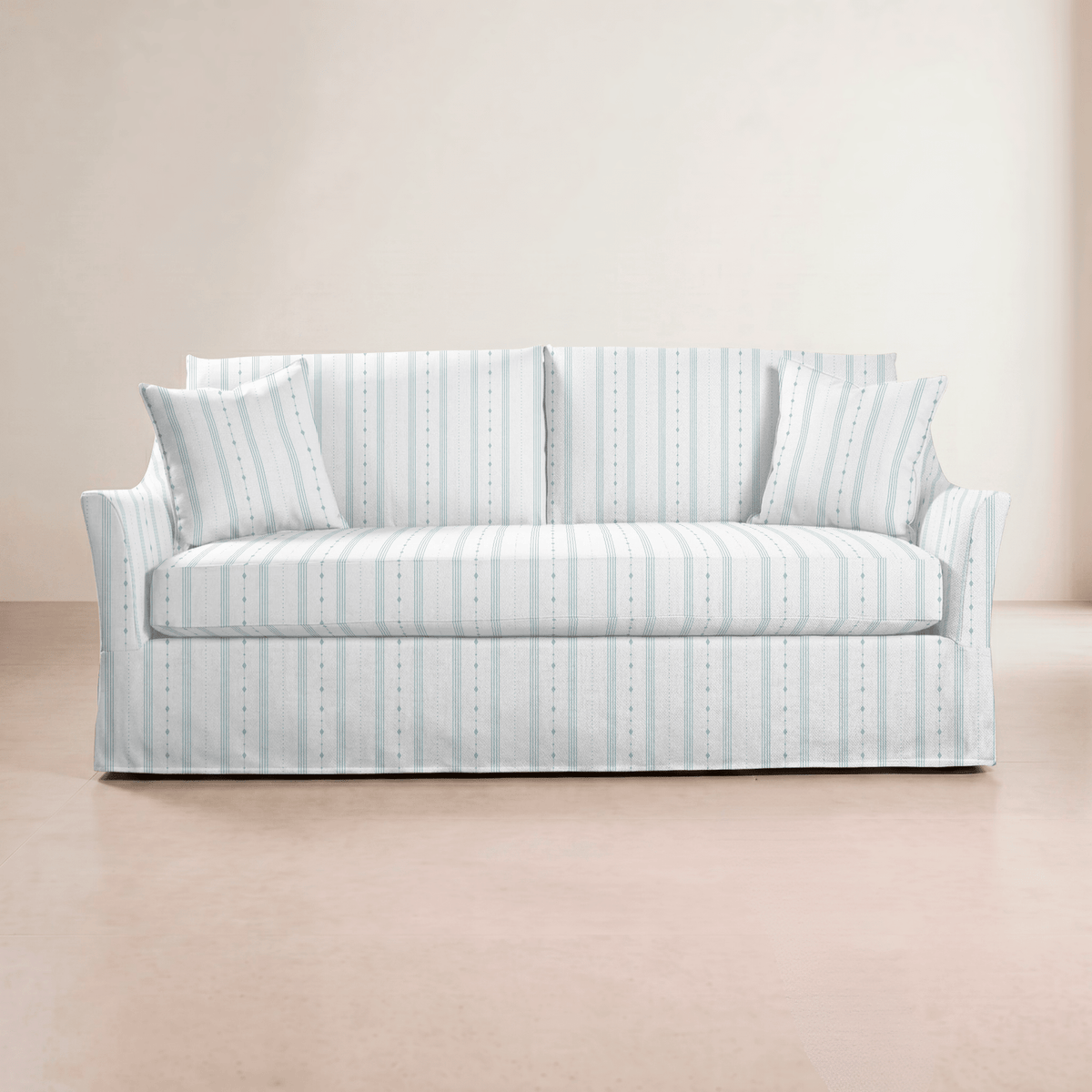 The Theodore Sofa in Pearl's Haven Spring Blue Stripes - Lemon Park