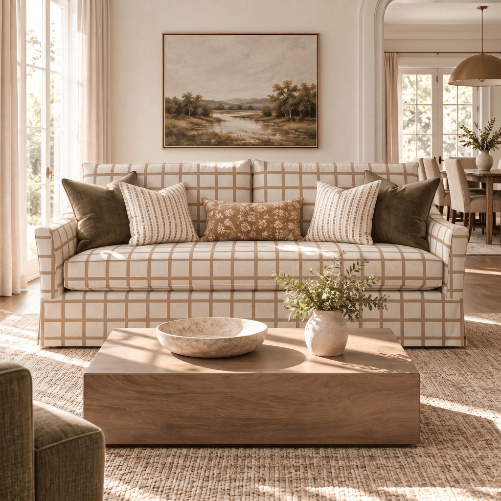 The Theodore Sofa in Thistle Check - Lemon Park
