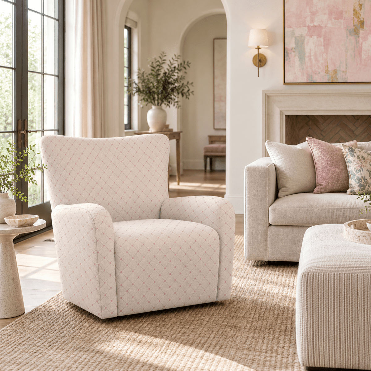 The Winston Chair in Bellagio Blush Linen Lattice - Lemon Park