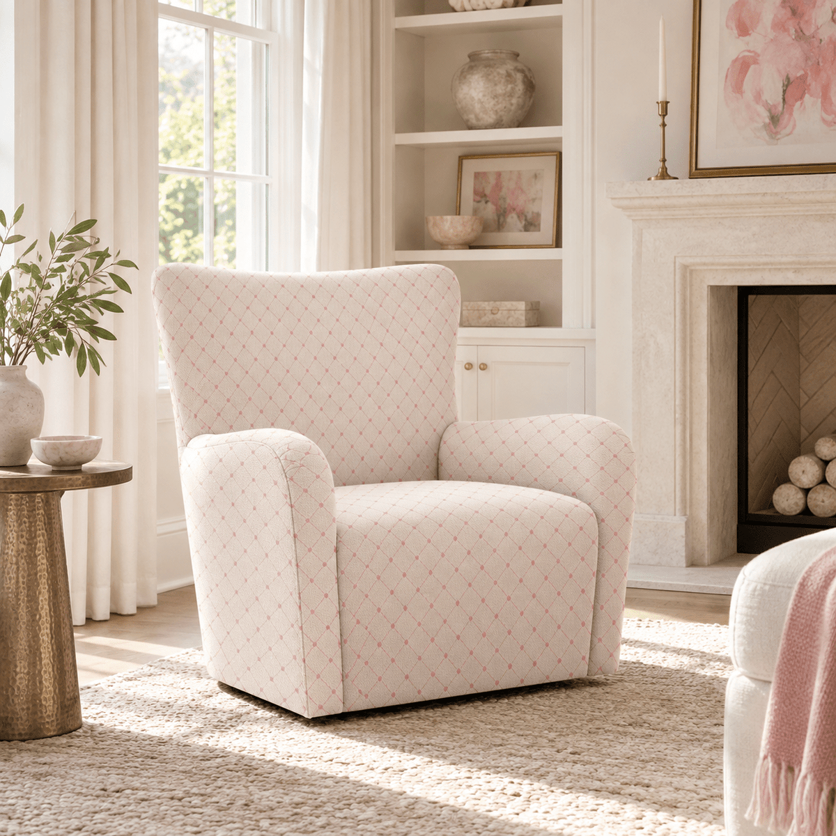 The Winston Chair in Bellagio Blush Linen Lattice - Lemon Park