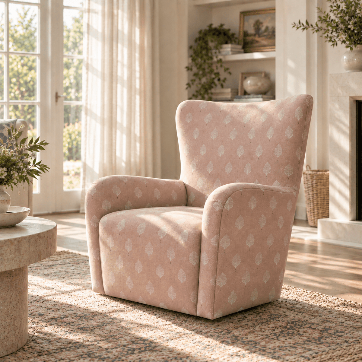 The Winston Chair in Loose Stems Petaline Block Print - Lemon Park