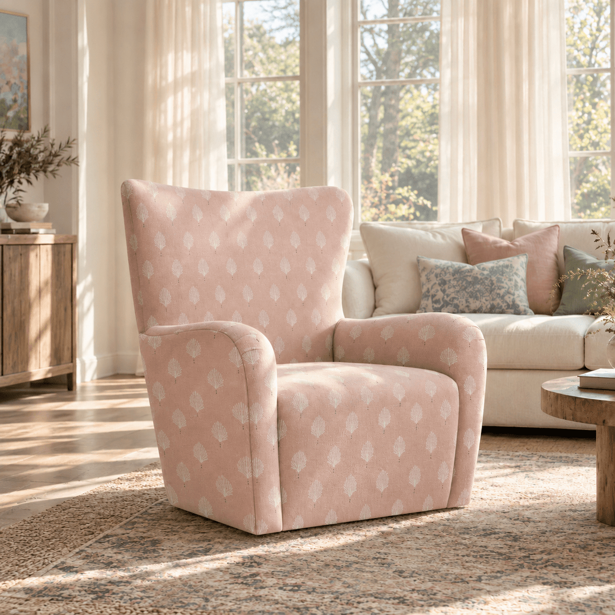 The Winston Chair in Loose Stems Petaline Block Print - Lemon Park