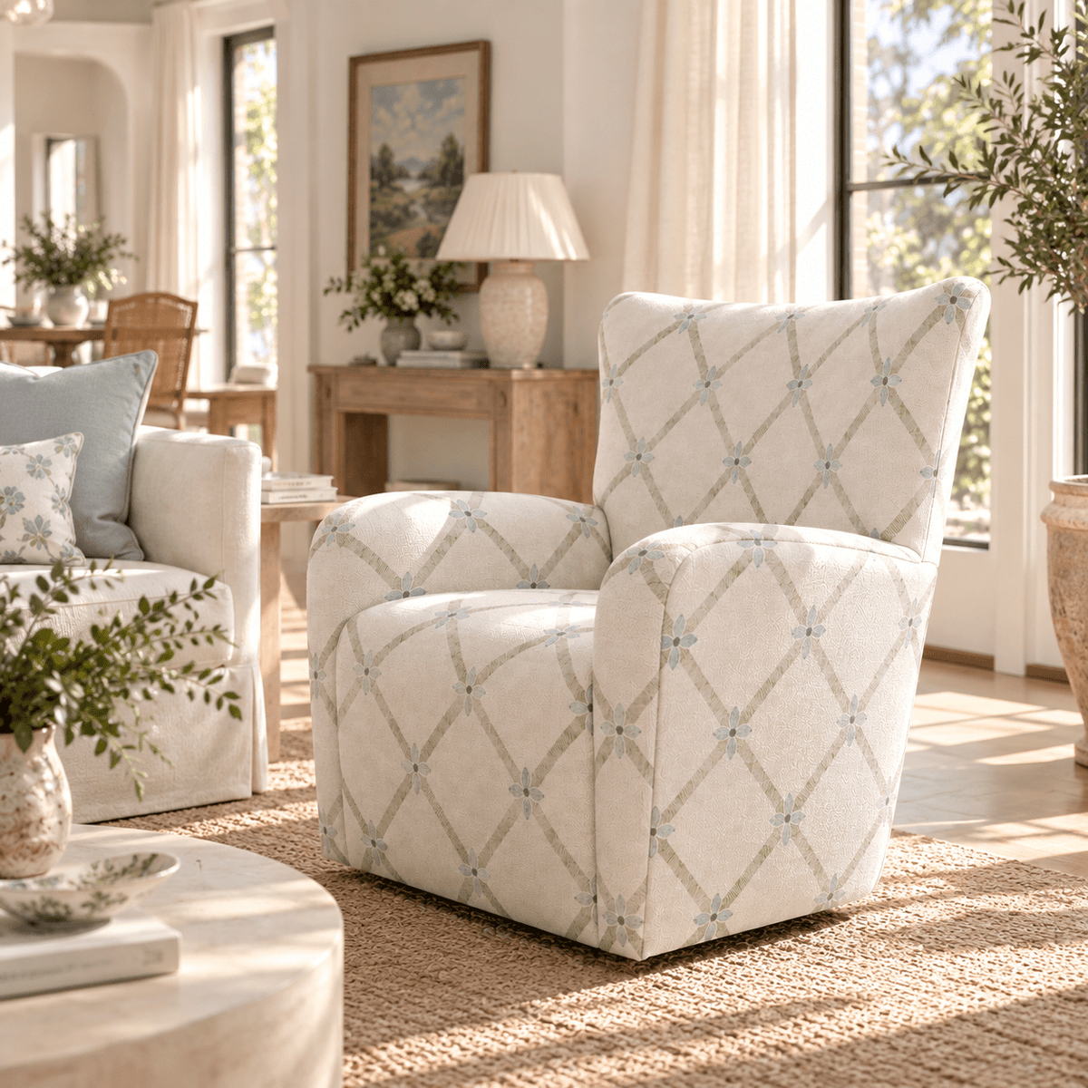 The Winston Chair in Mint To Be Floral Lattice - Lemon Park