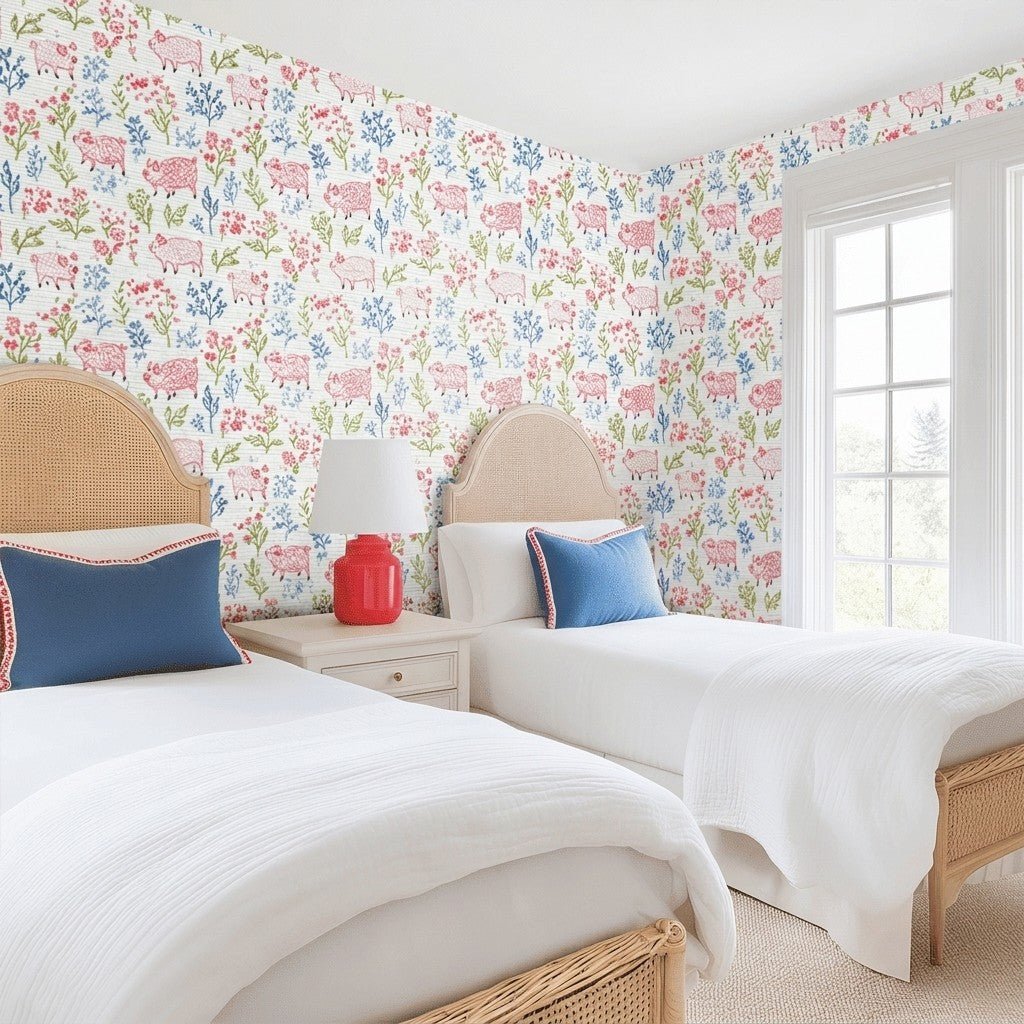 These Piggies Faux Grasscloth Wallpaper - Lemon Park