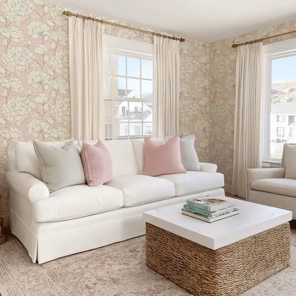 Think Pink Hydrangea Faux Grasscloth Wallpaper - Lemon Park