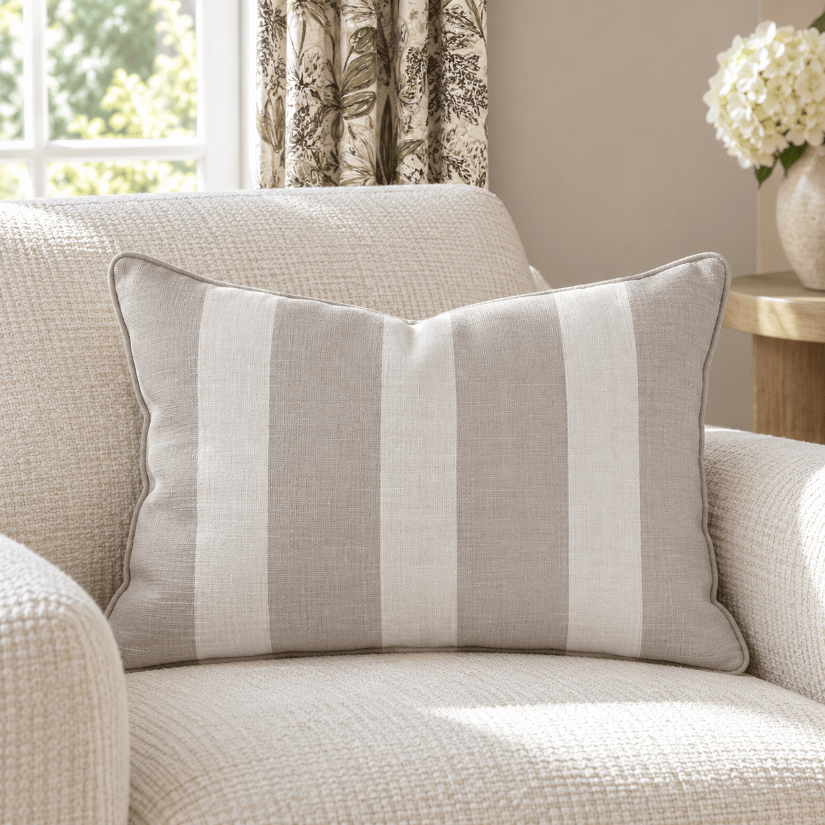 Thistle Hill Oat Stripe Throw Pillow - Lemon Park