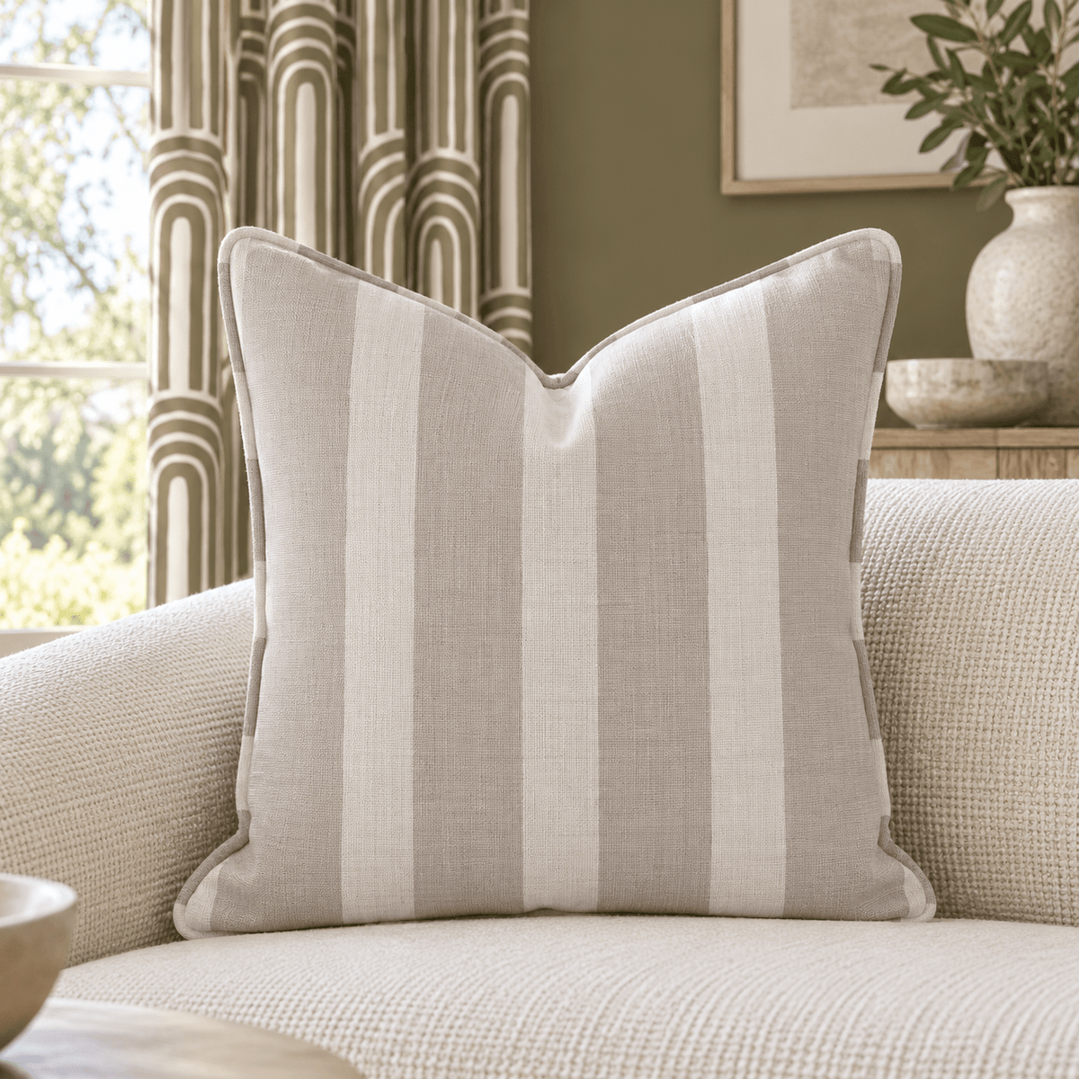 Thistle Hill Oat Stripe Throw Pillow - Lemon Park