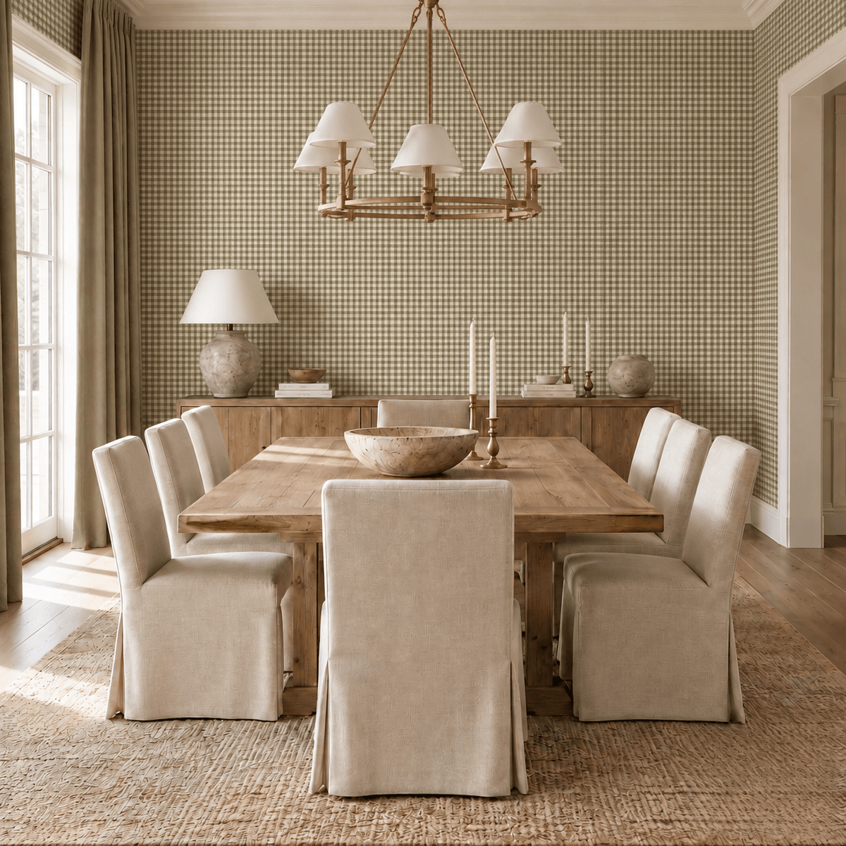 Thistle Hill Olive Gingham Wallpaper - Lemon Park