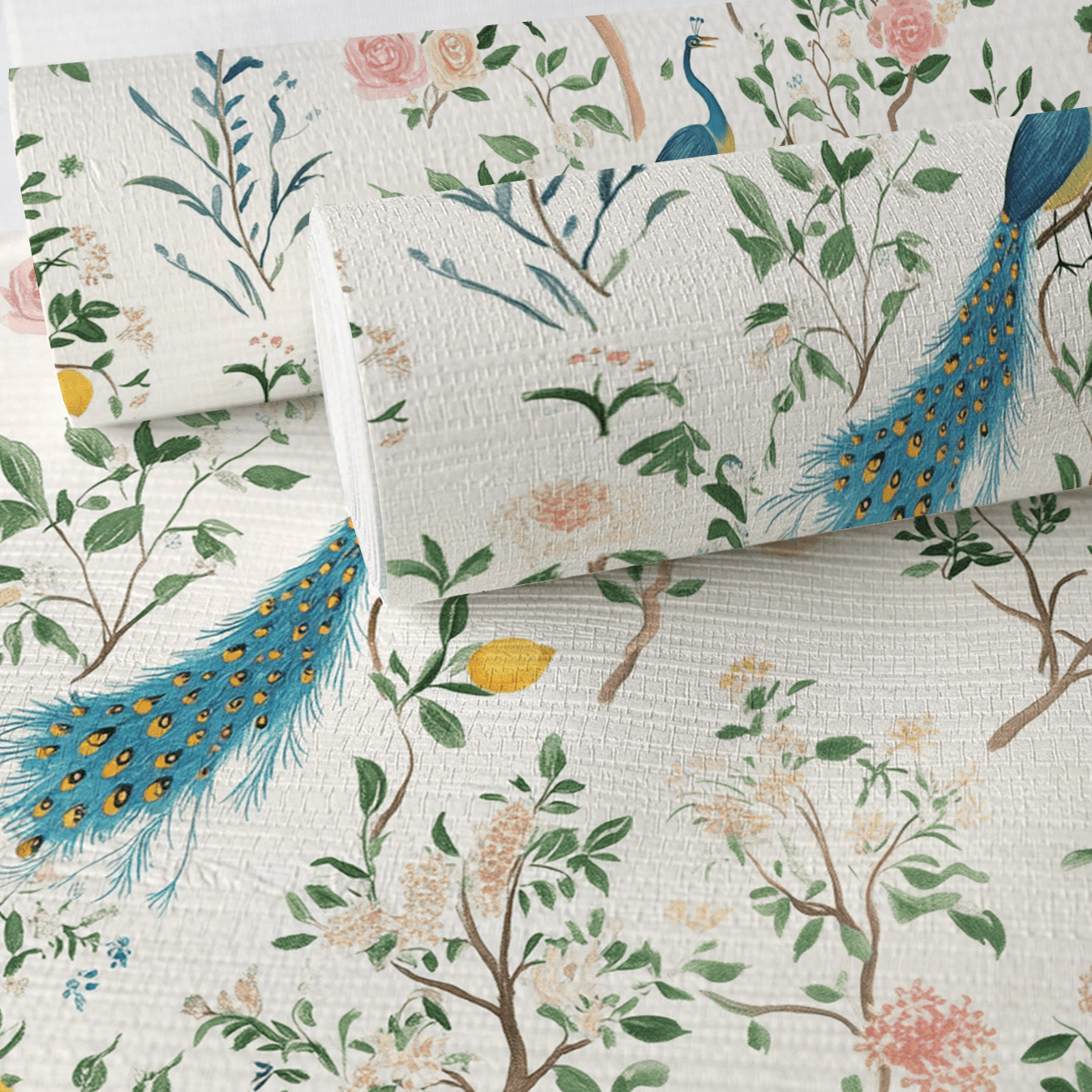 Tropical Peacock Faux Grasscloth Wallpaper - Lemon Park