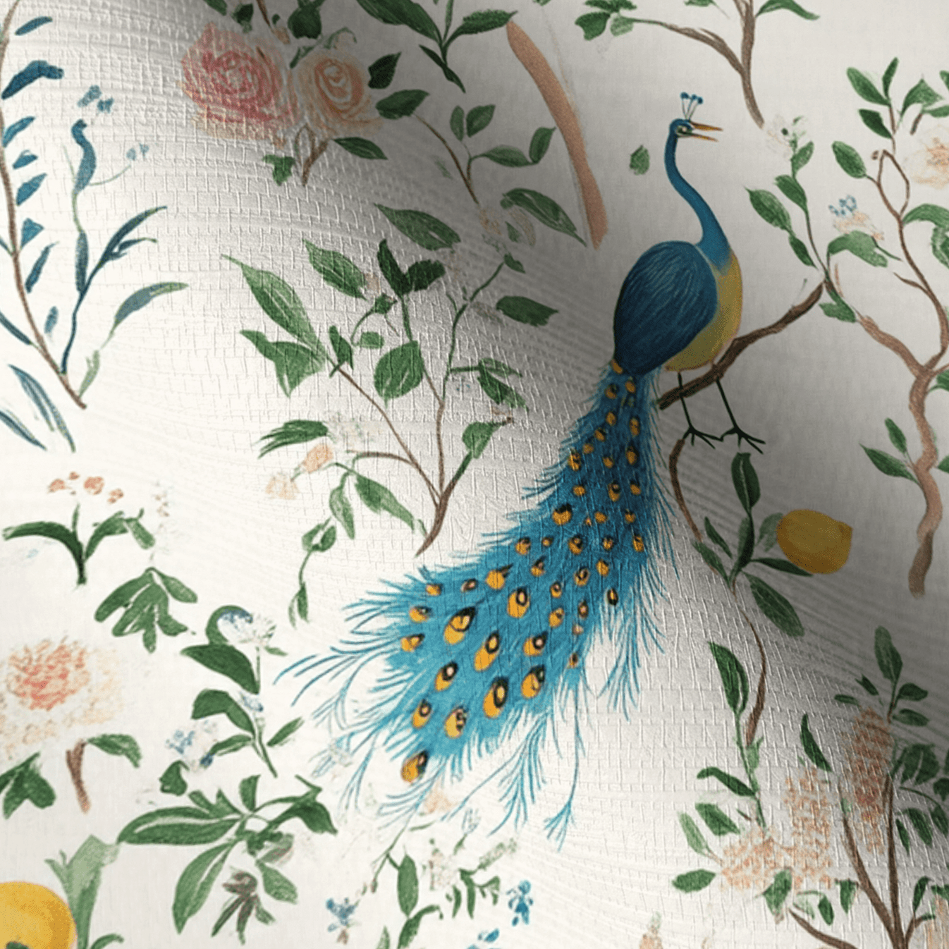 Tropical Peacock Faux Grasscloth Wallpaper - Lemon Park