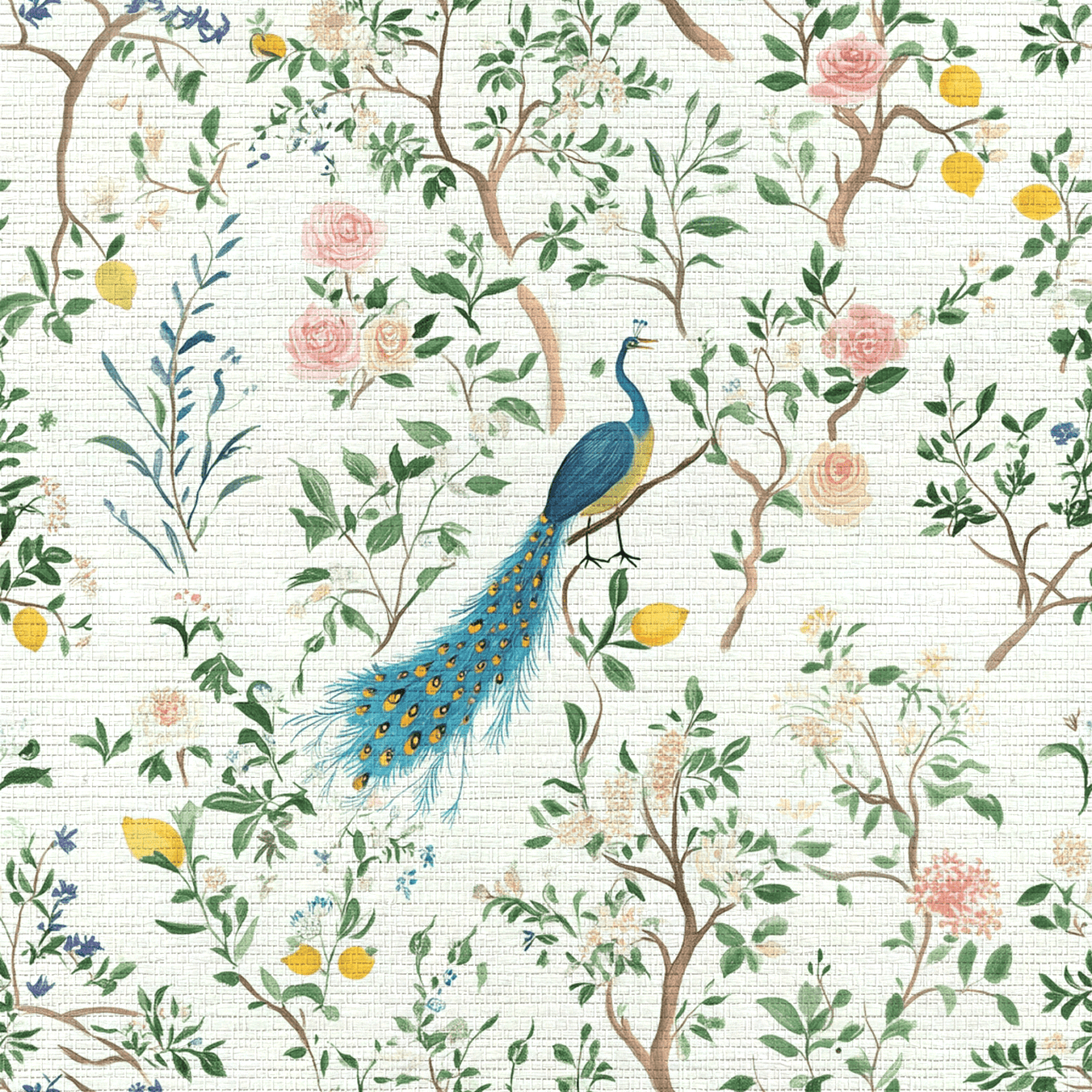 Tropical Peacock Faux Grasscloth Wallpaper - Lemon Park