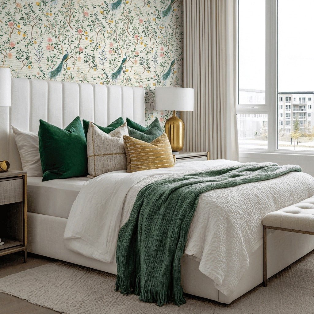 Tropical Peacock Faux Grasscloth Wallpaper - Lemon Park