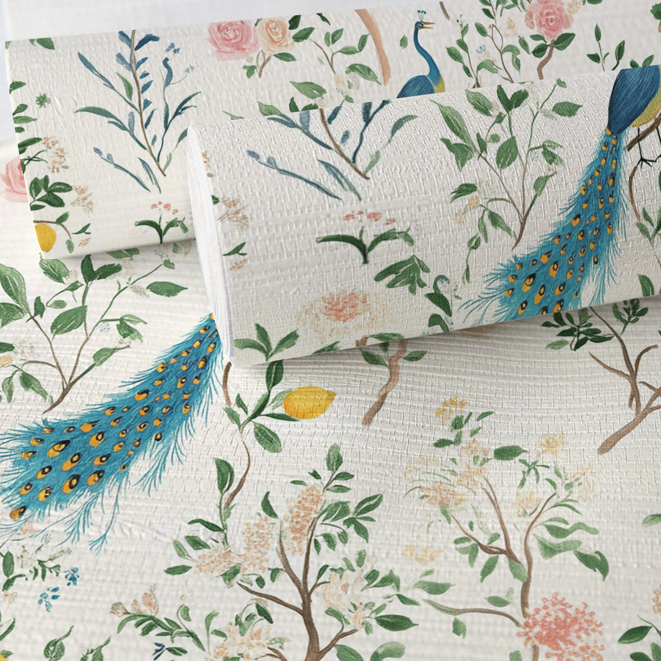 Tropical Peacock Faux Grasscloth Wallpaper