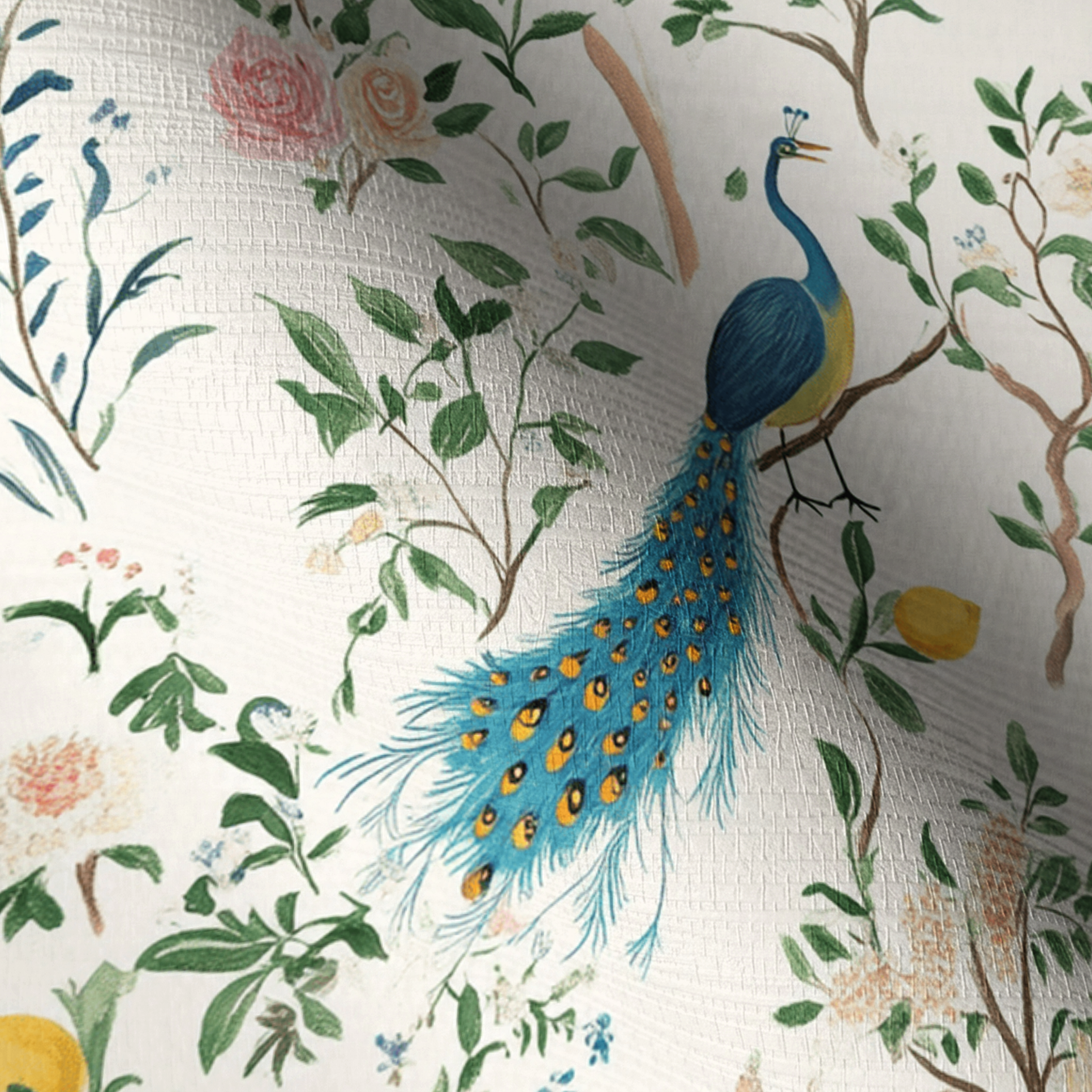 Tropical Peacock Faux Grasscloth Wallpaper
