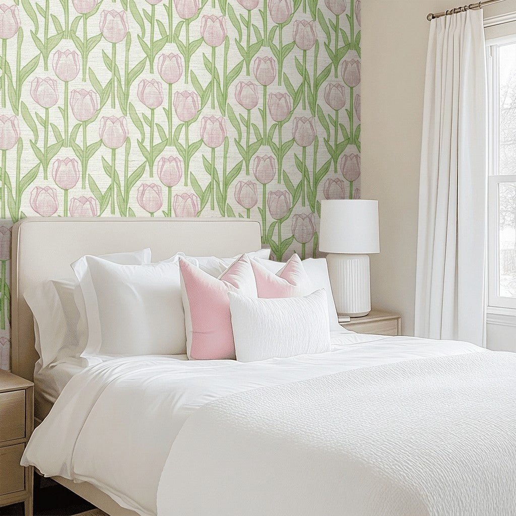Tulip Meadow Faux Grasscloth Wallpaper - Lemon Park