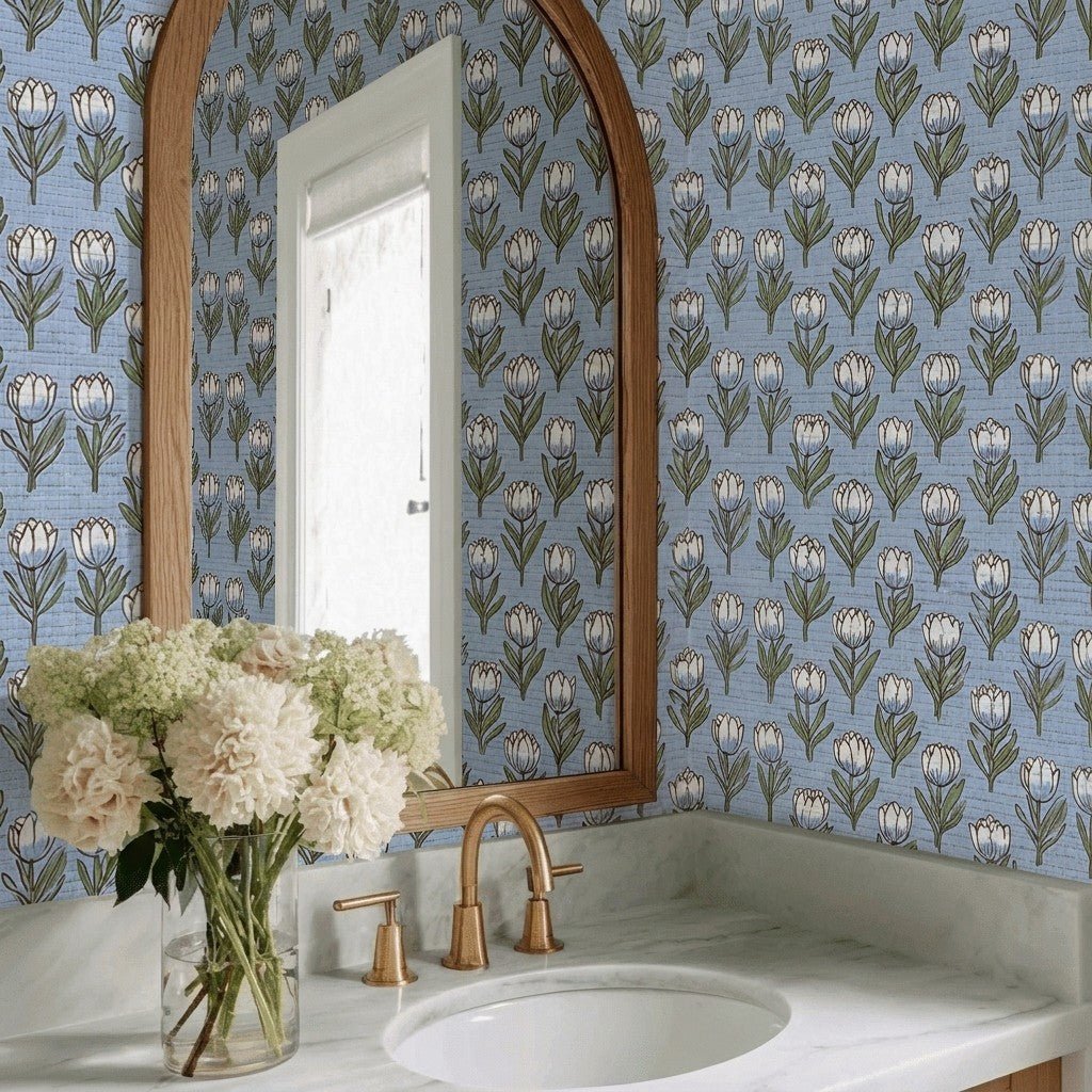 Tulip Parade Faux Grasscloth Wallpaper - Lemon Park