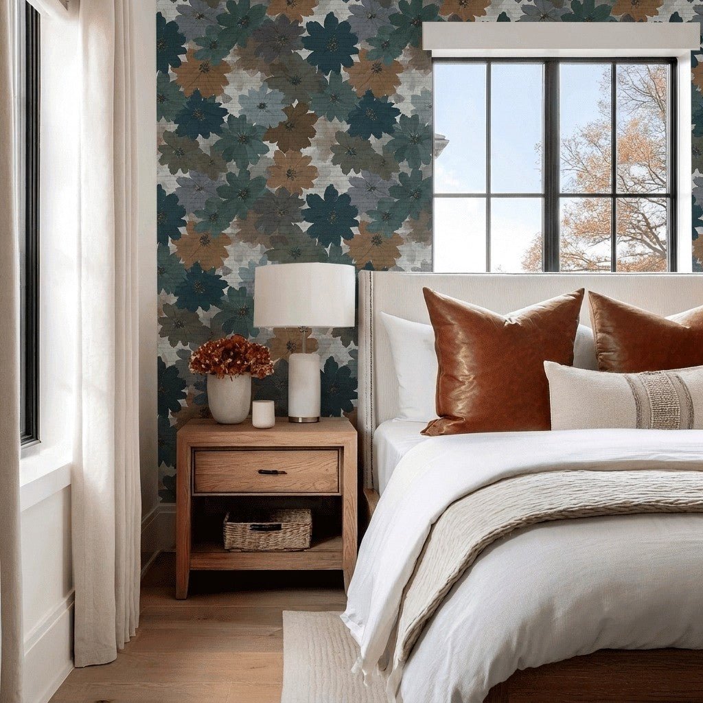 Twilight Petals Faux Grasscloth Wallpaper - Lemon Park