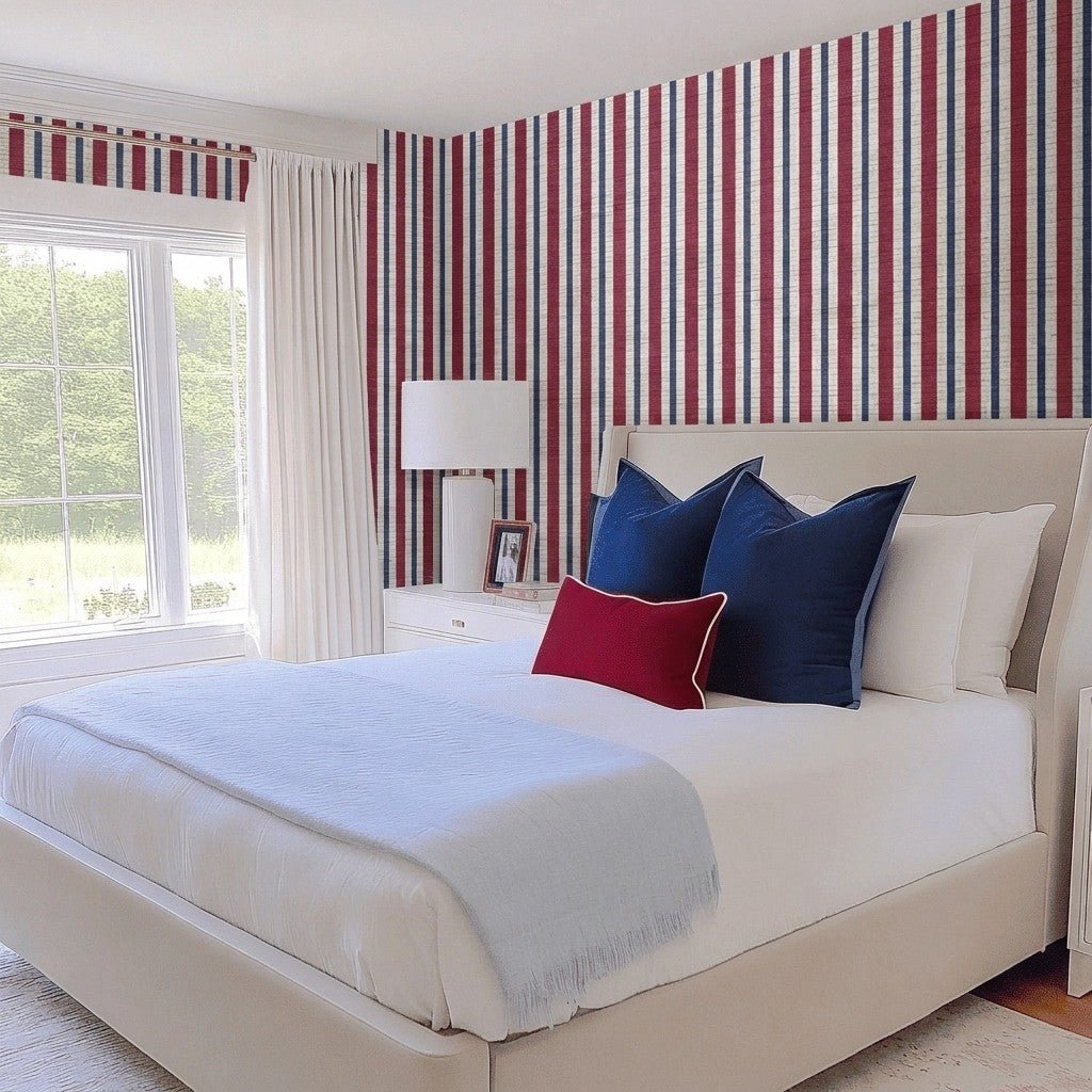 Varsity Stripe Faux Grasscloth Wallpaper - Lemon Park