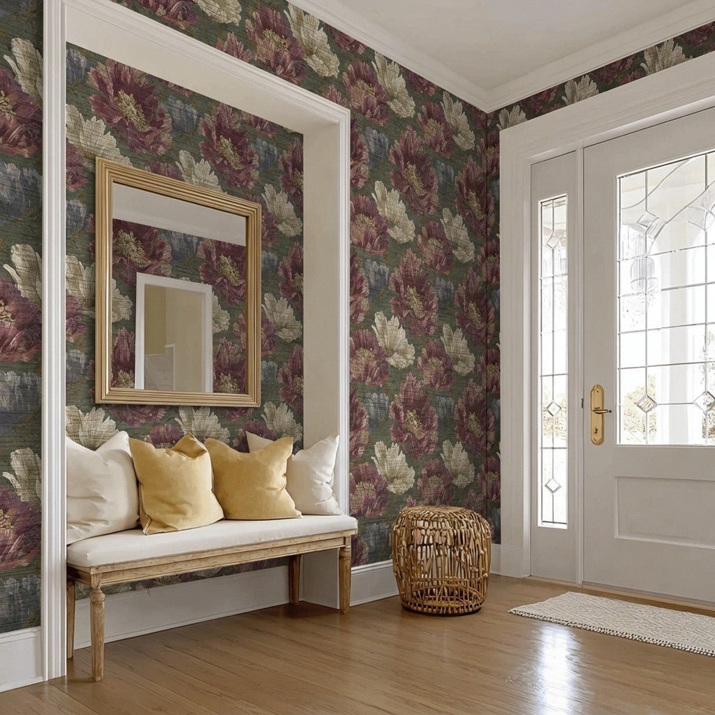 Velvet Poppy Faux Grasscloth Wallpaper - Lemon Park