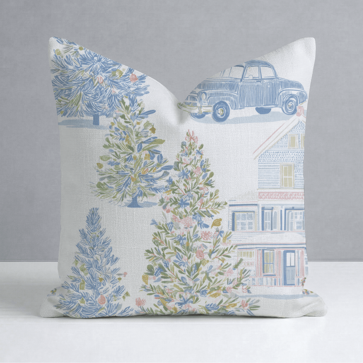 Vintage Truck Tree Lot Throw Pillow - Lemon Park
