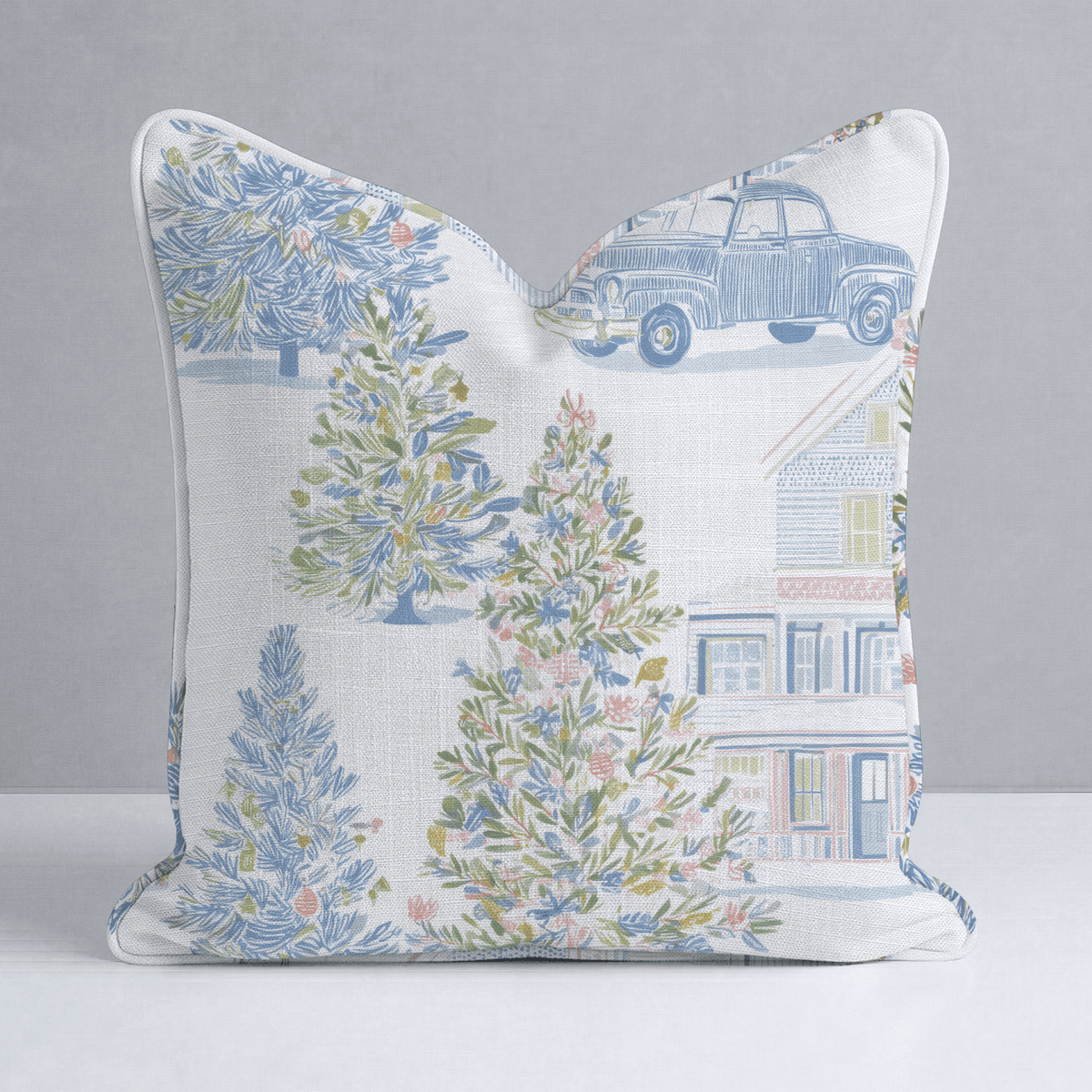 Vintage Truck Tree Lot Throw Pillow - Lemon Park