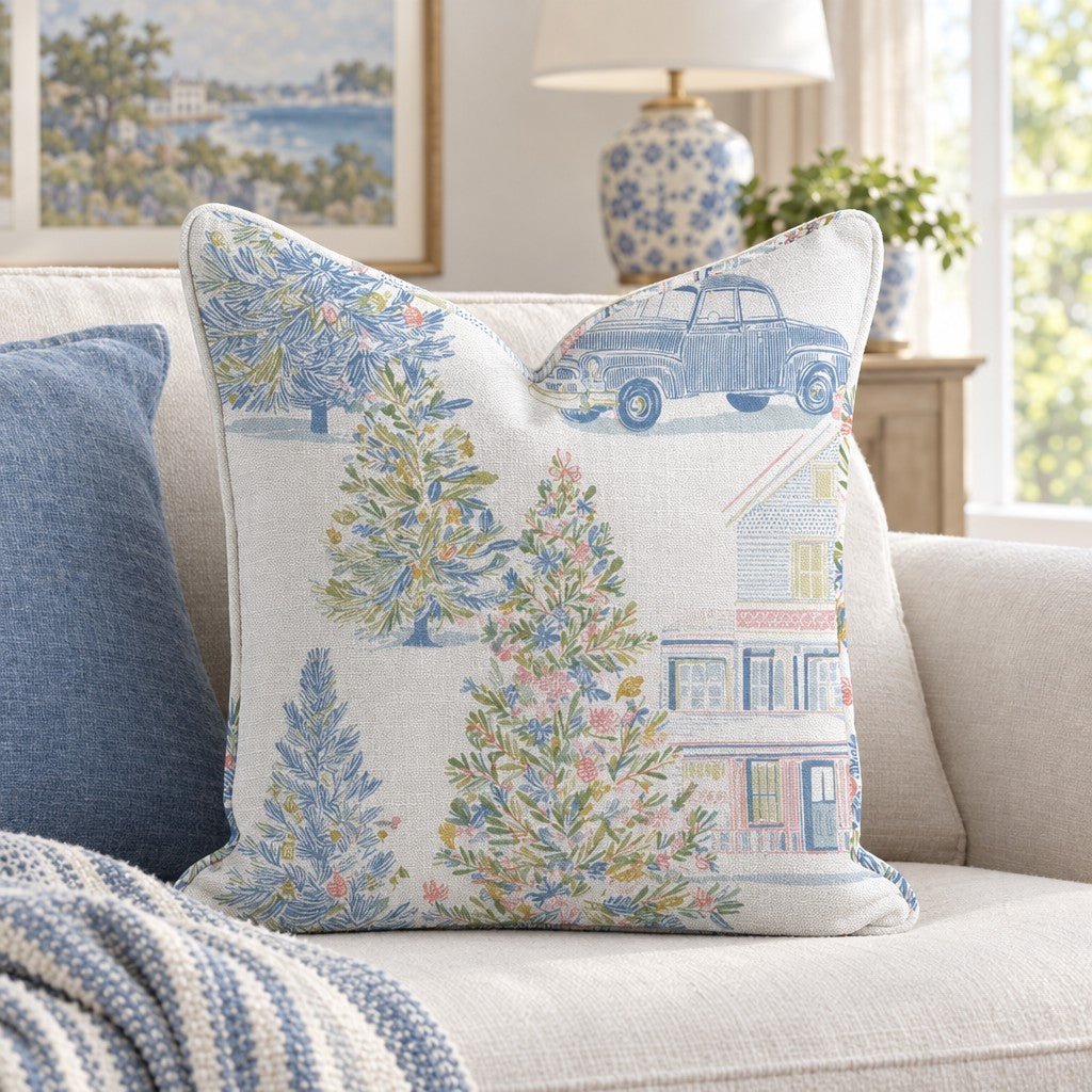 Vintage Truck Tree Lot Throw Pillow - Lemon Park