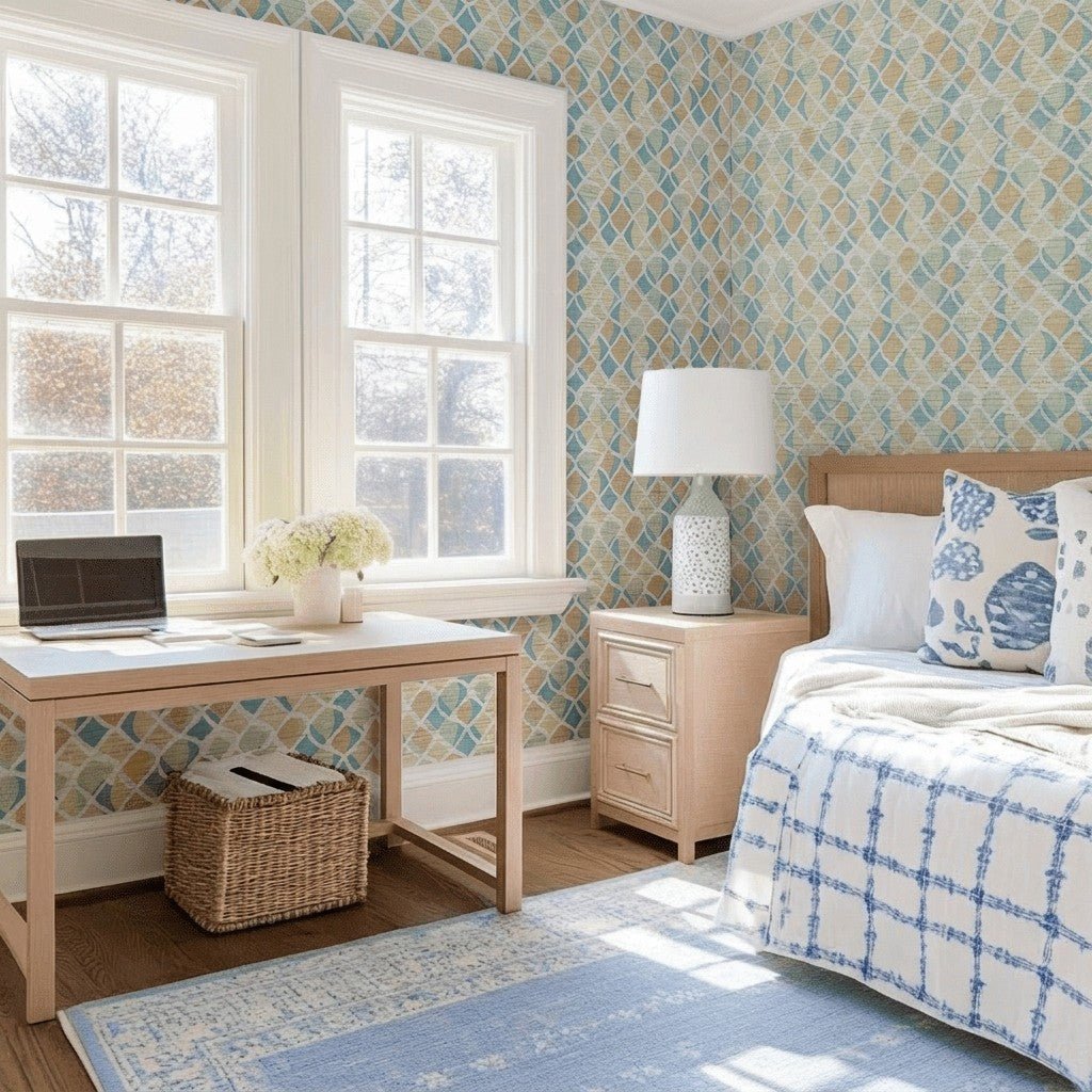 Waves Faux Grasscloth Wallpaper - Lemon Park