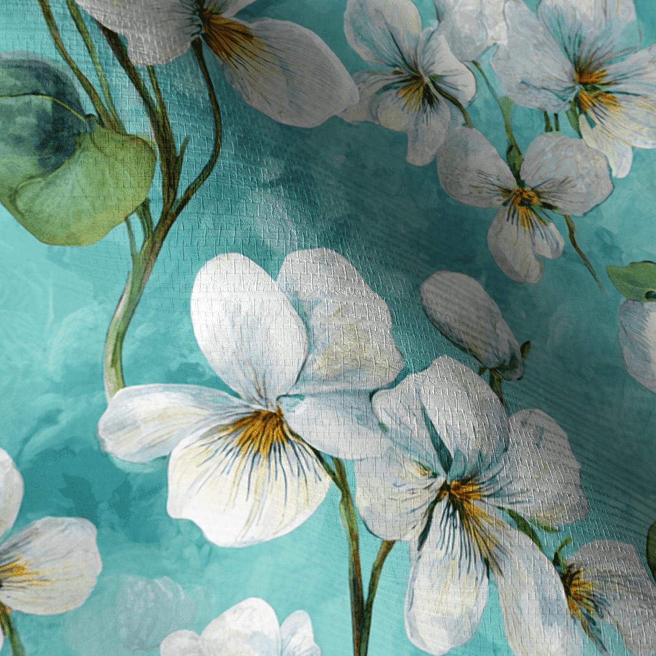White Violets Blue Faux Grasscloth Wallpaper - Lemon Park