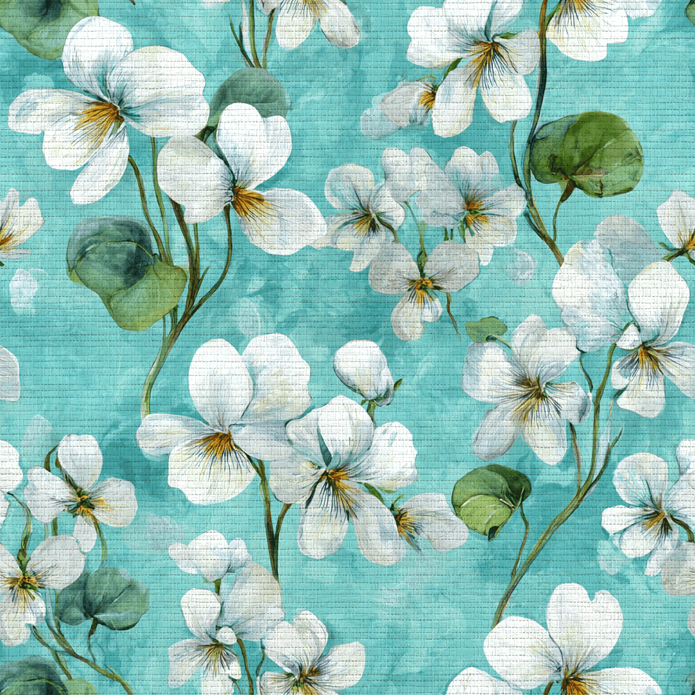 White Violets Blue Faux Grasscloth Wallpaper - Lemon Park