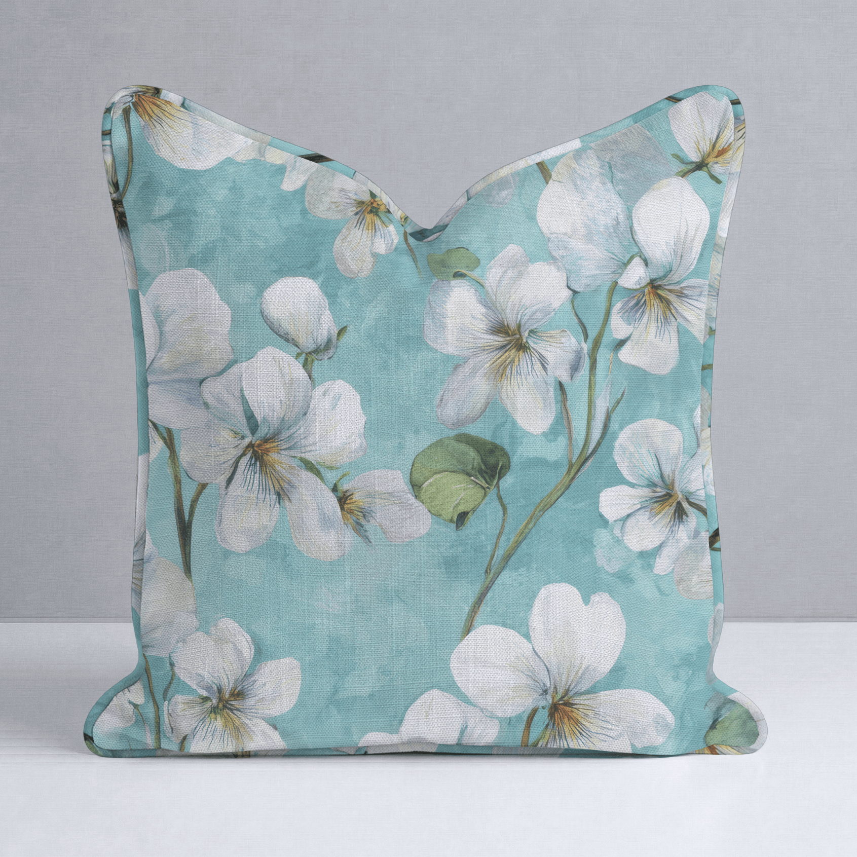 White Violets Blue Throw Pillow - Lemon Park