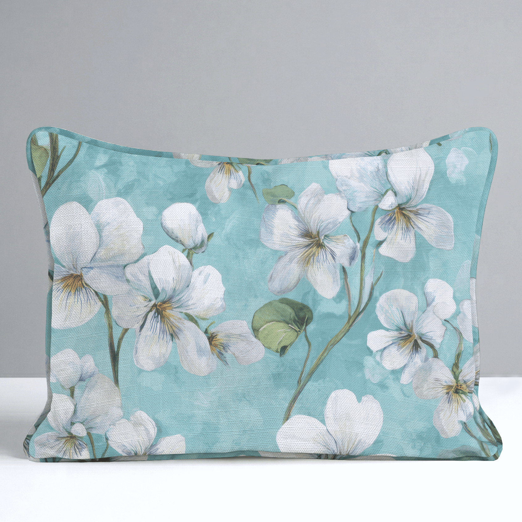 White Violets Blue Throw Pillow - Lemon Park