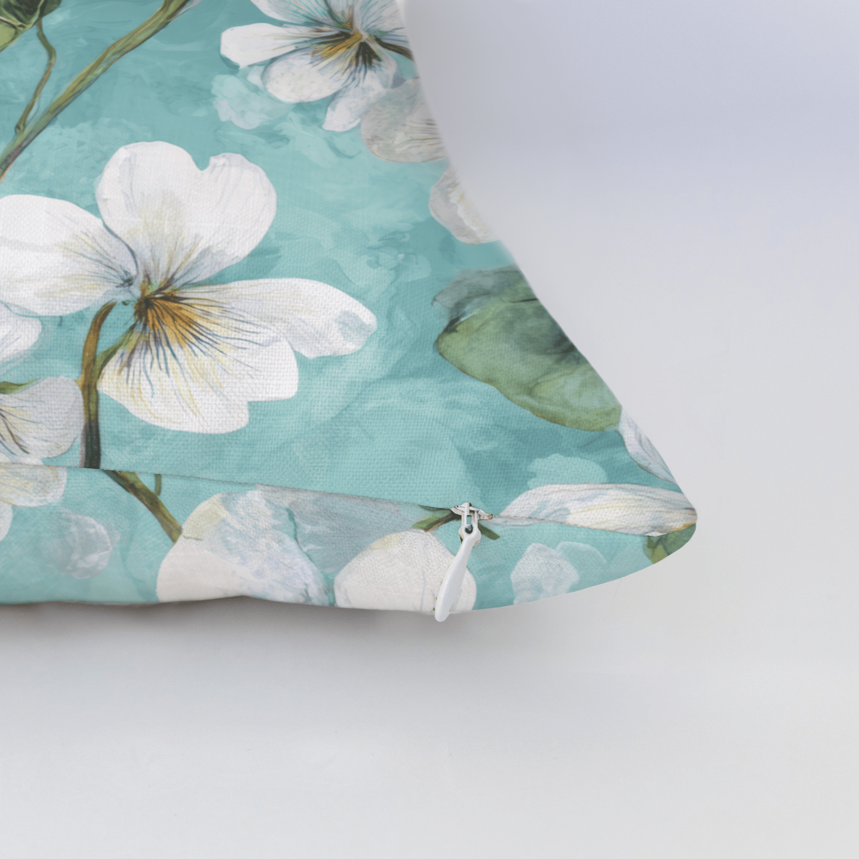 White Violets Blue Throw Pillow - Lemon Park