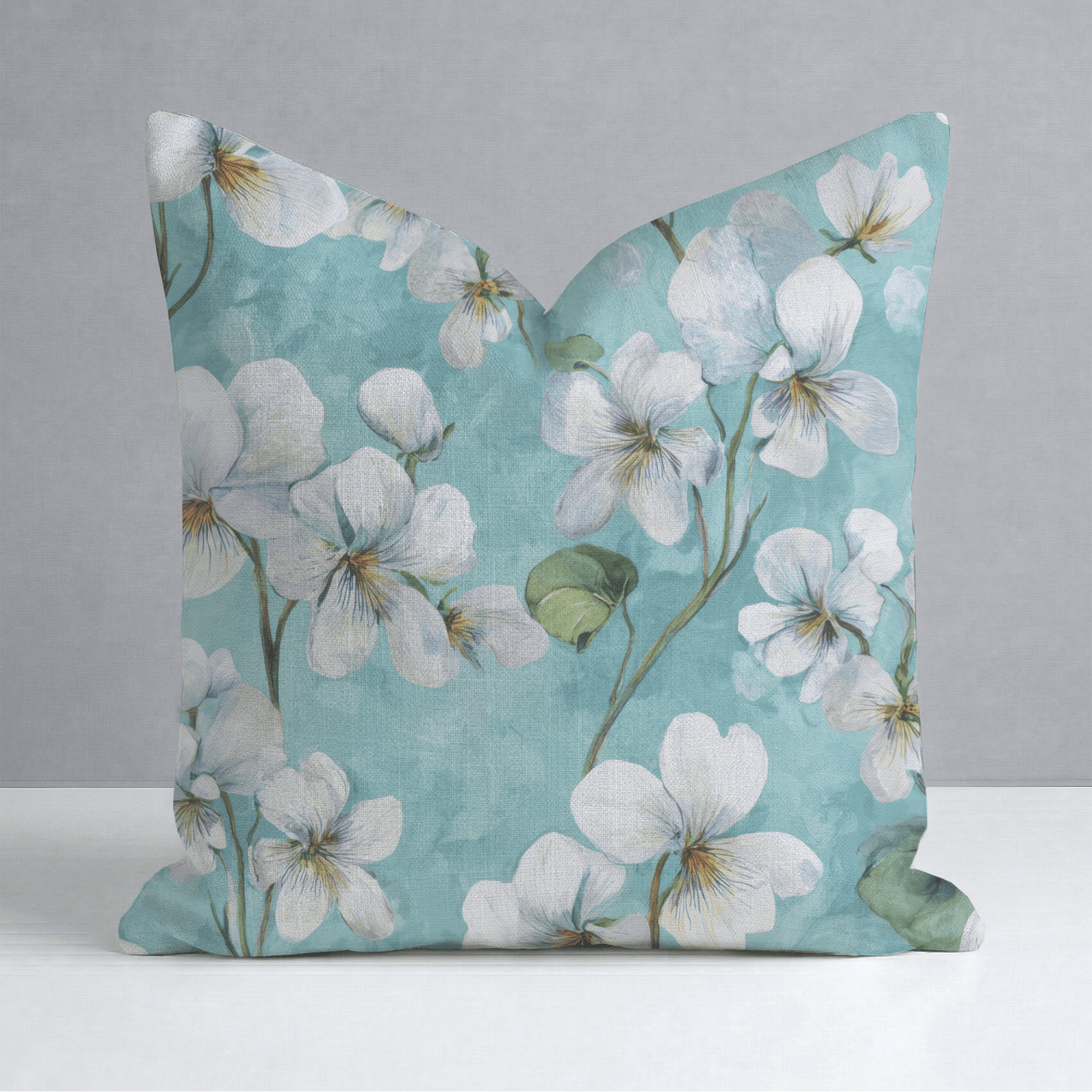 White Violets Blue Throw Pillow - Lemon Park
