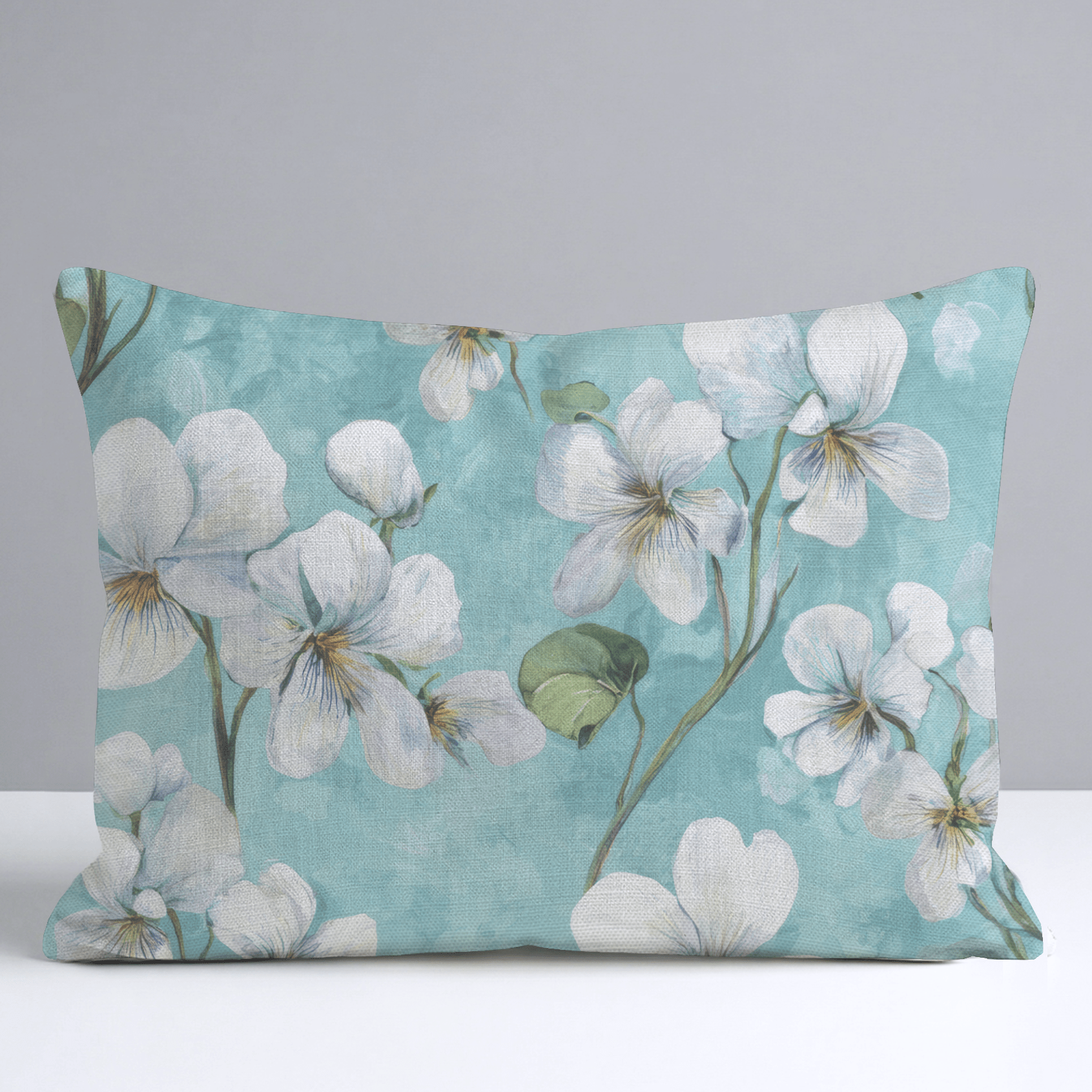 White Violets Blue Throw Pillow - Lemon Park