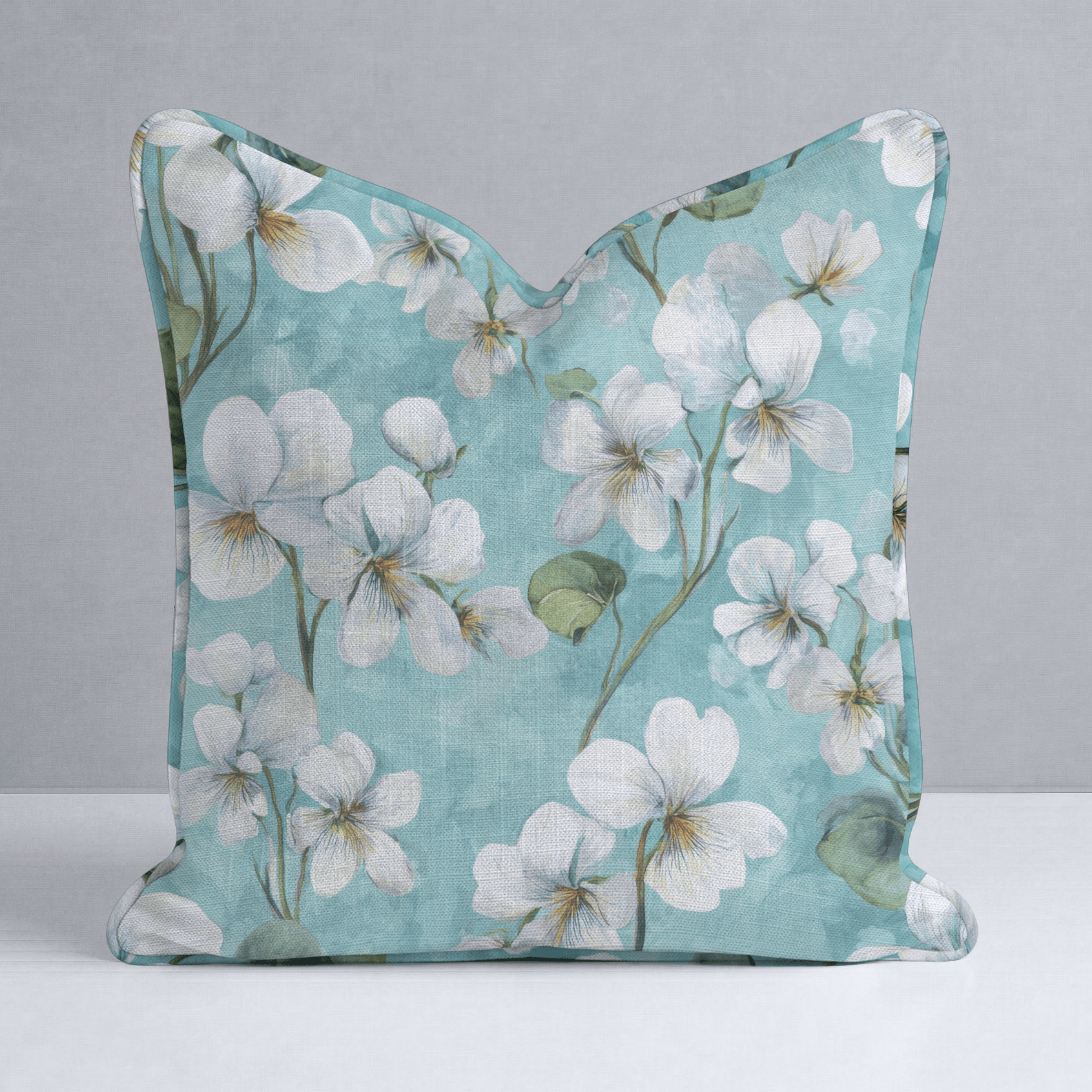 White Violets Blue Throw Pillow - Lemon Park