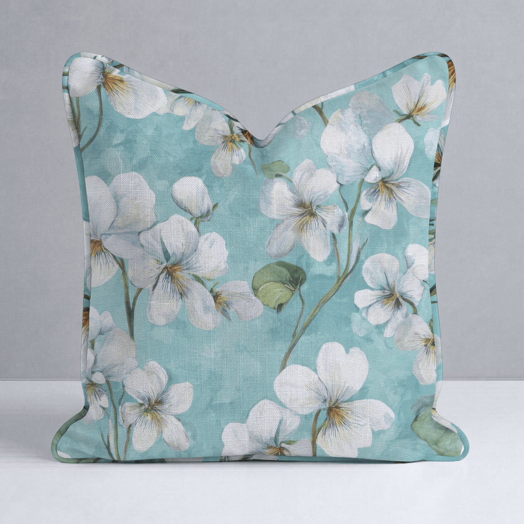 White Violets Blue Throw Pillow - Lemon Park