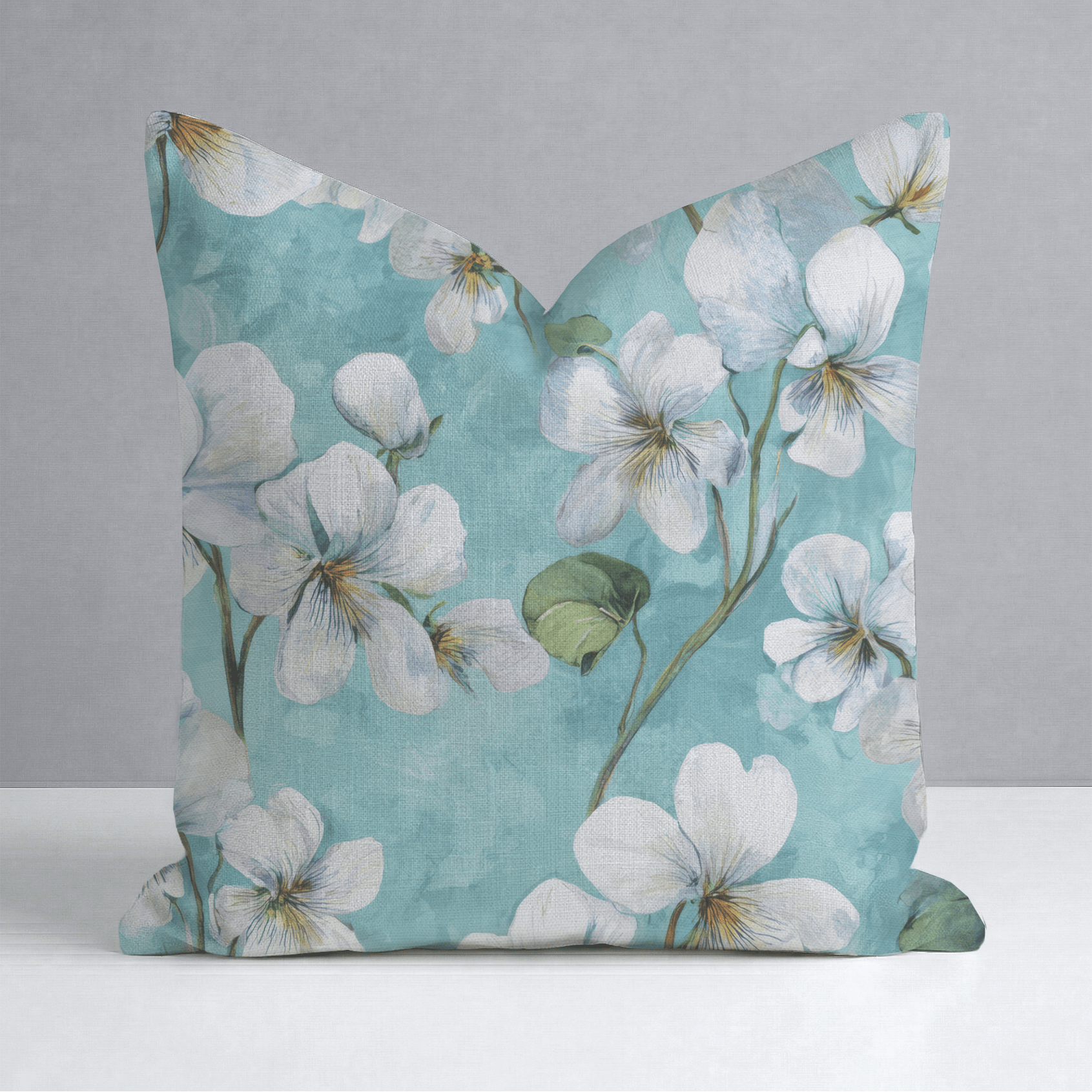 White Violets Blue Throw Pillow - Lemon Park