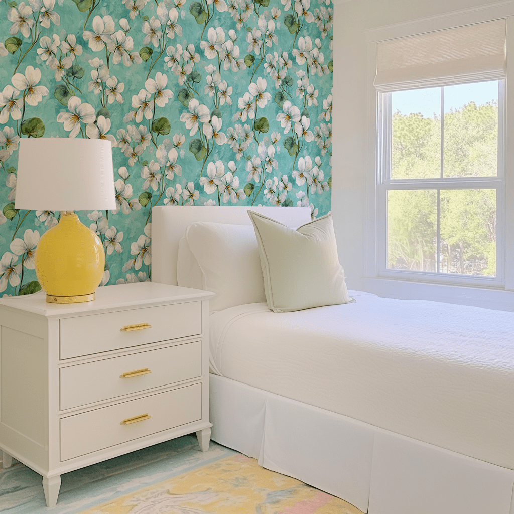 White Violets Blue Wallpaper - Lemon Park