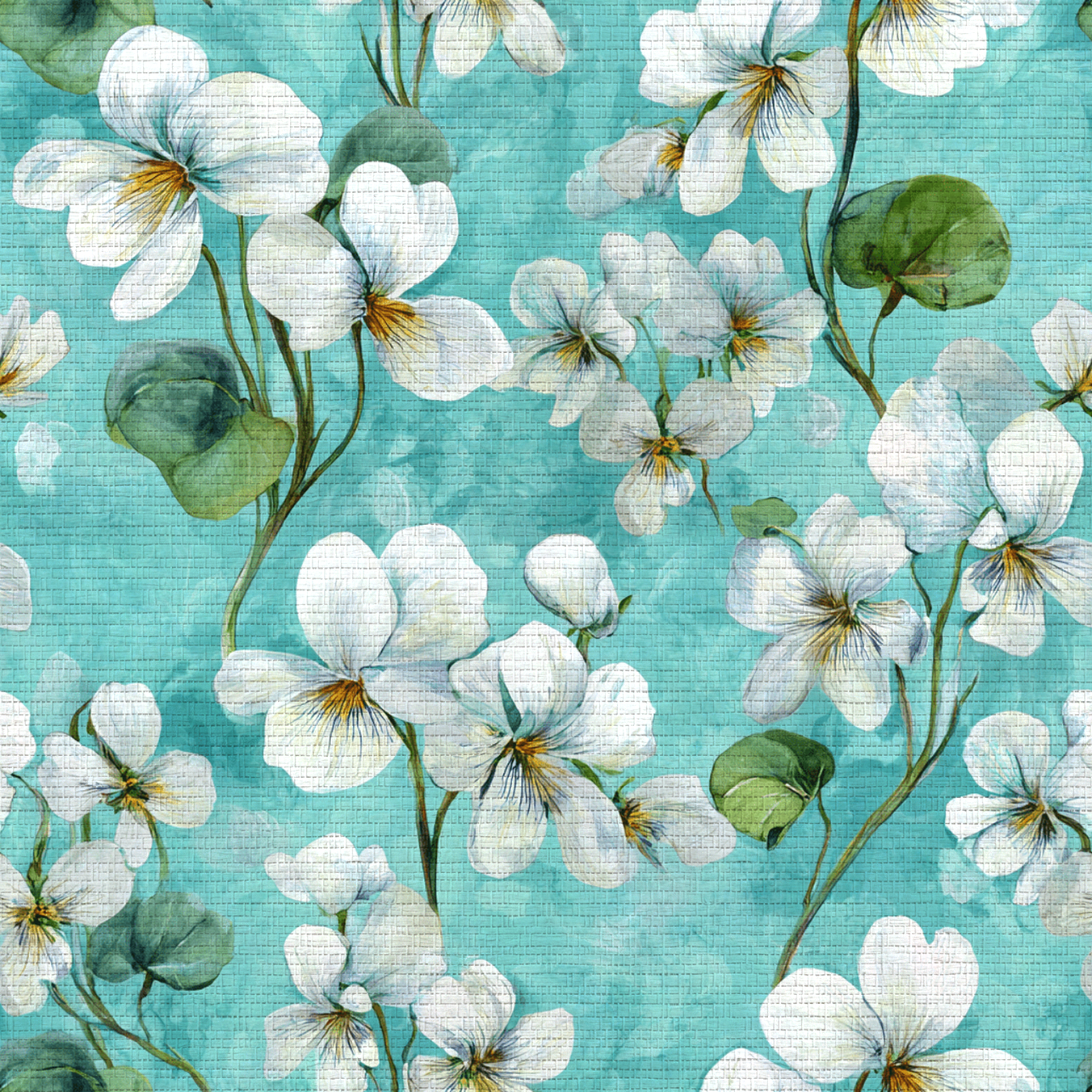 White Violets Blue Faux Grasscloth Wallpaper