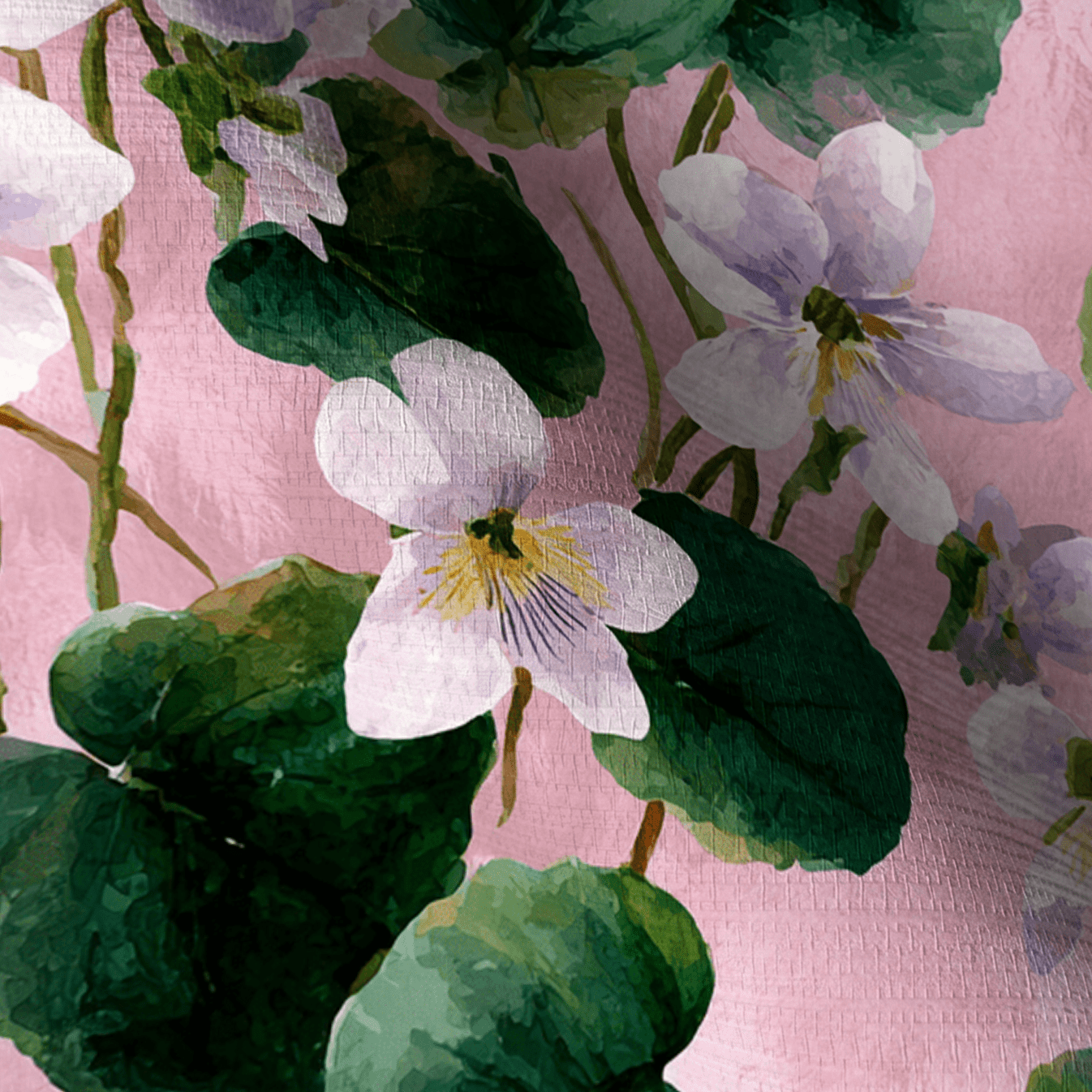 White Violets Pink Faux Grasscloth Wallpaper - Lemon Park
