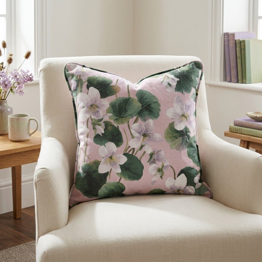 White Violets Pink Throw Pillow - Lemon Park