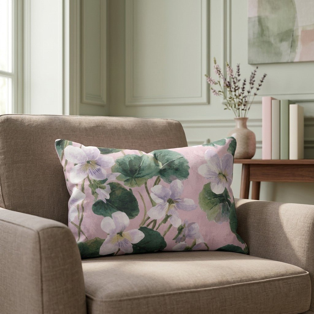 White Violets Pink Throw Pillow - Lemon Park