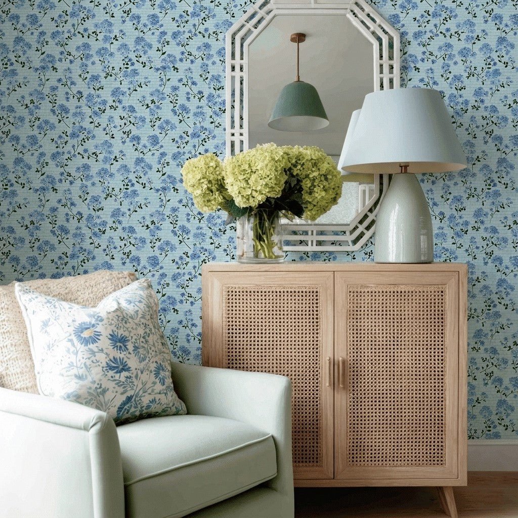 Wild Bloom Faux Grasscloth Wallpaper - Lemon Park