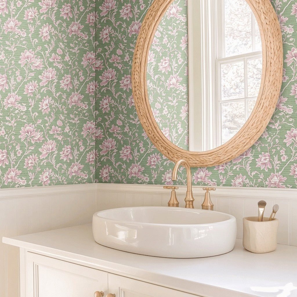 Wildflower Riddle Faux Grasscloth Wallpaper - Lemon Park