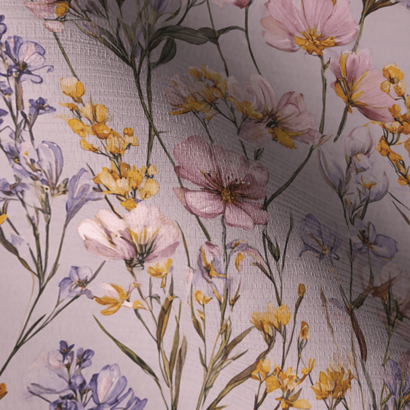 Wildflower Veil Faux Grasscloth Wallpaper - Lemon Park