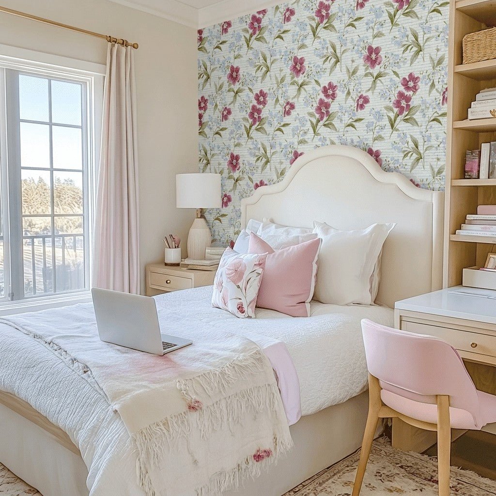Wildflower Waltz Faux Grasscloth Wallpaper - Lemon Park