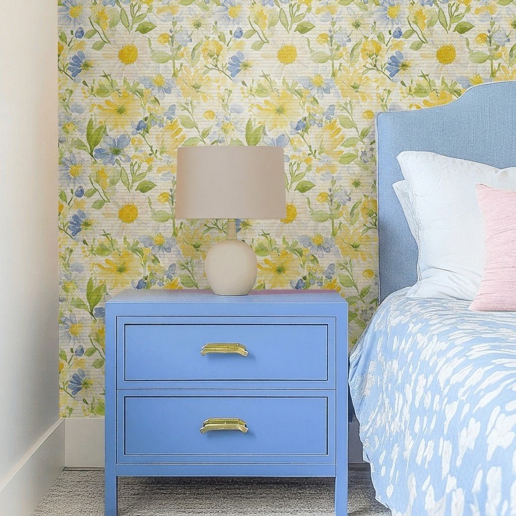 Wildflower Whimsy Faux Grasscloth Wallpaper - Lemon Park