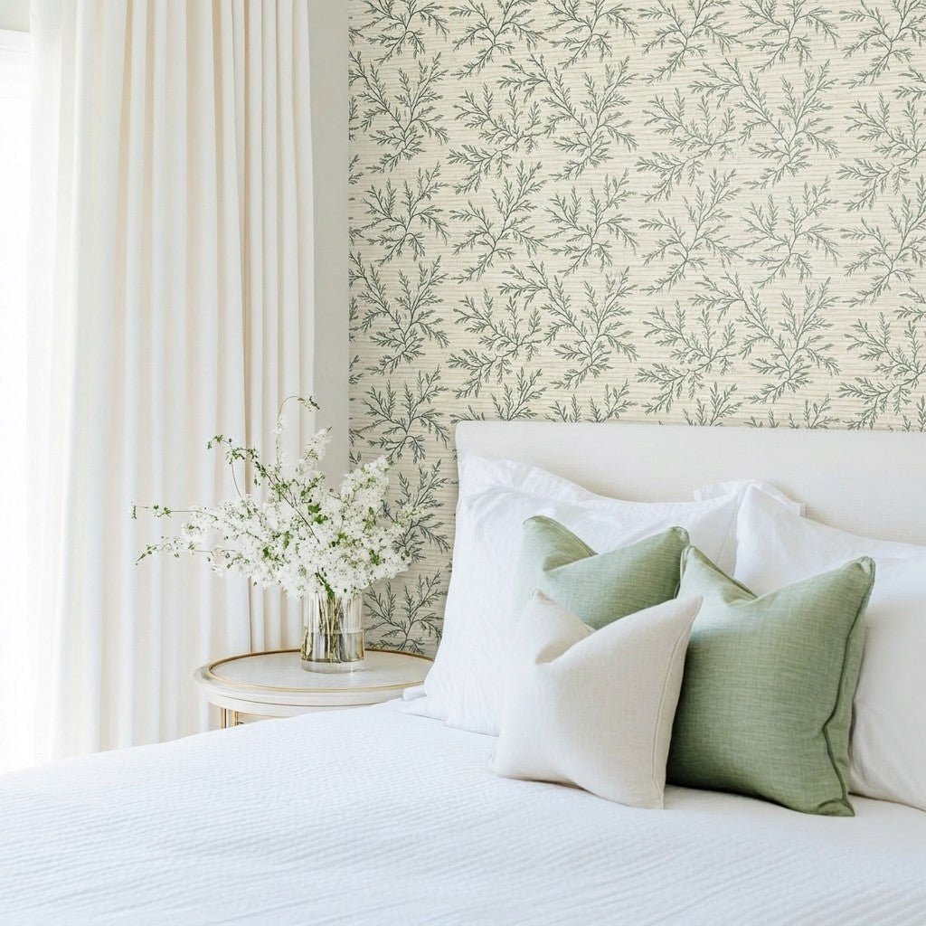 Willow Wreath Faux Grasscloth Wallpaper - Lemon Park